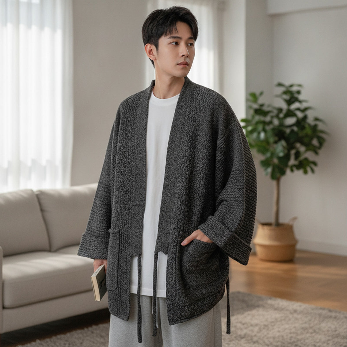 Cardigan Homme V-Neck Ceinturé Casual Automne/Hiver Bird Mountain
