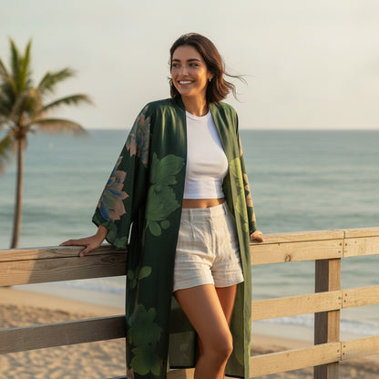 Kimono Long Bohème Imprimé Polyester Léger pour Femme