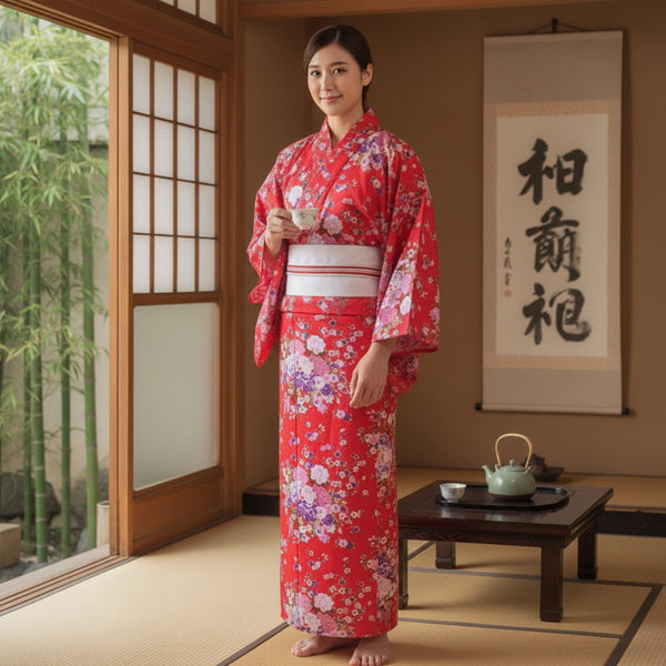 Kimono Traditionnel Femme en Coton et Polyester - Style Japonais