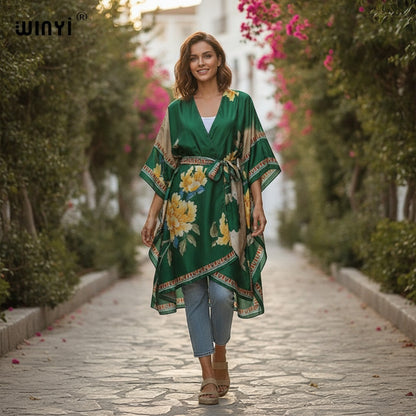Kimono Mi-long Bohème Imprimé Polyester Femme