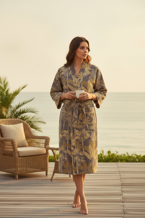 Kimono Mi-long Fleuri en Coton pour Femme - Style Décontracté
