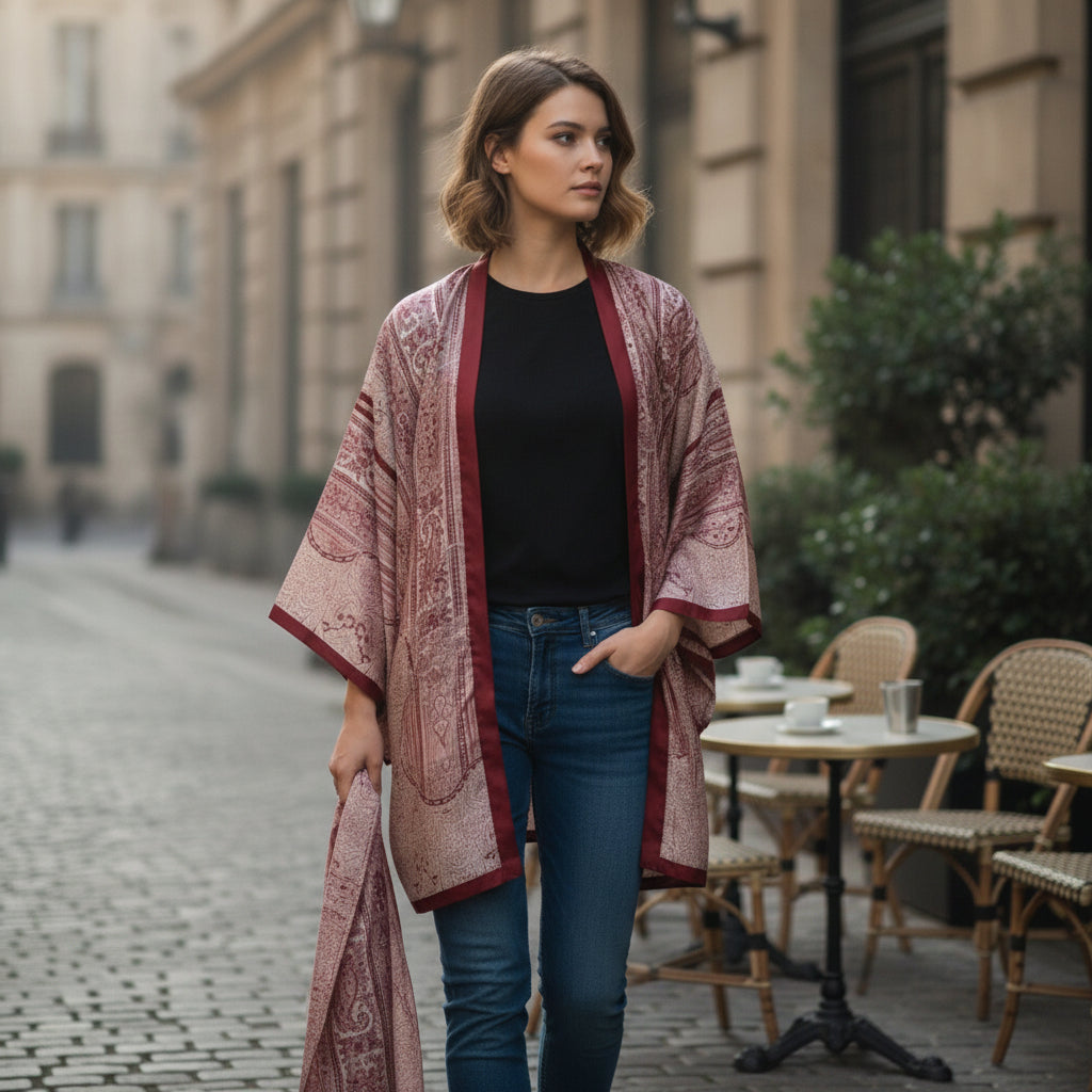 Kimono Mi-long Bohème Imprimé Femme - Style Léger et Chic