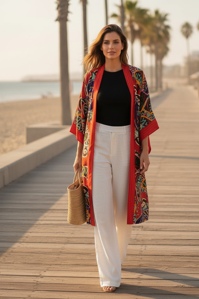 Kimono Long Bohème Femme Imprimé Fleuri - Style Été