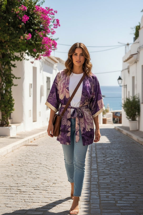 Kimono Mi-long Bohème Imprimé Polyester Femme