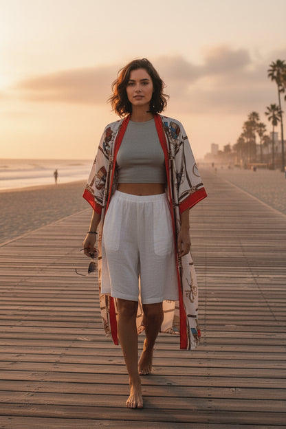 Kimono Long Bohème Imprimé Polyester Femme - Style Léger & Fleuri