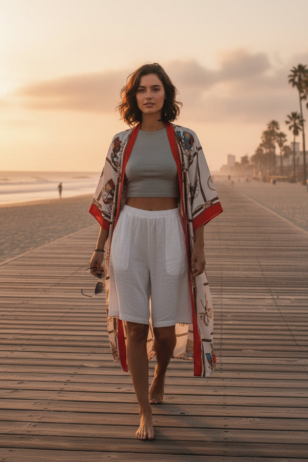 Kimono Long Bohème Imprimé Polyester Femme - Style Léger & Fleuri