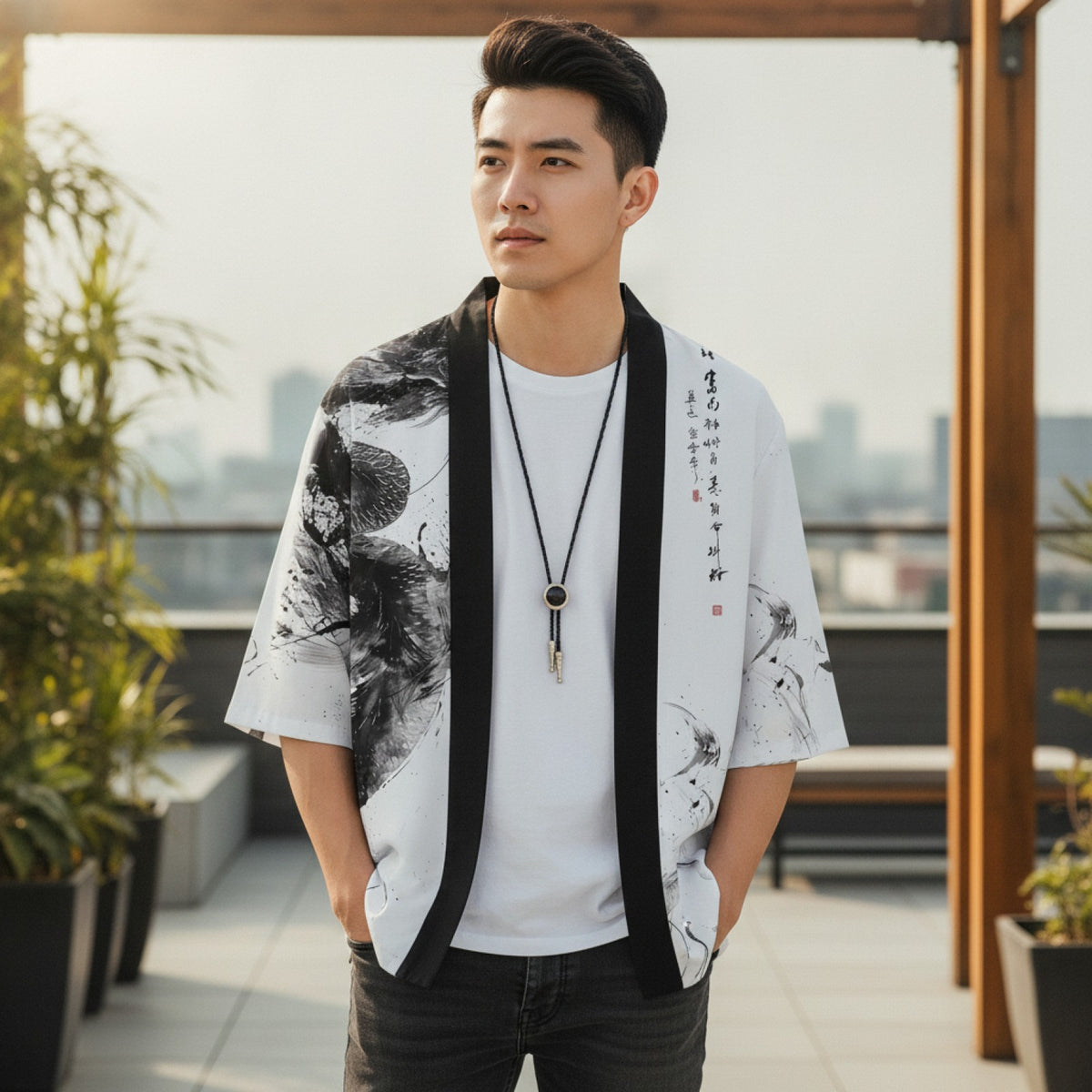 Kimono Court Homme Polyester Style Asiatique Traditionnel