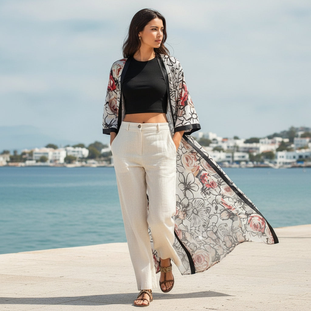 Kimono Long Bohème Imprimé Polyester Femme - Style Young