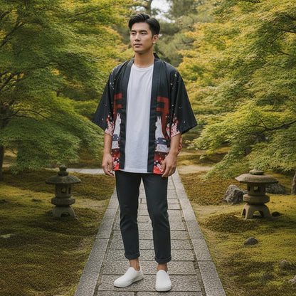 Kimono Court Polyester Motif Japonais - EASTQUEEN