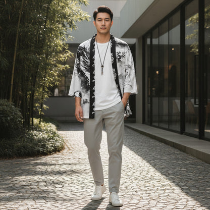 Kimono Court Homme Polyester Style Asiatique Traditionnel
