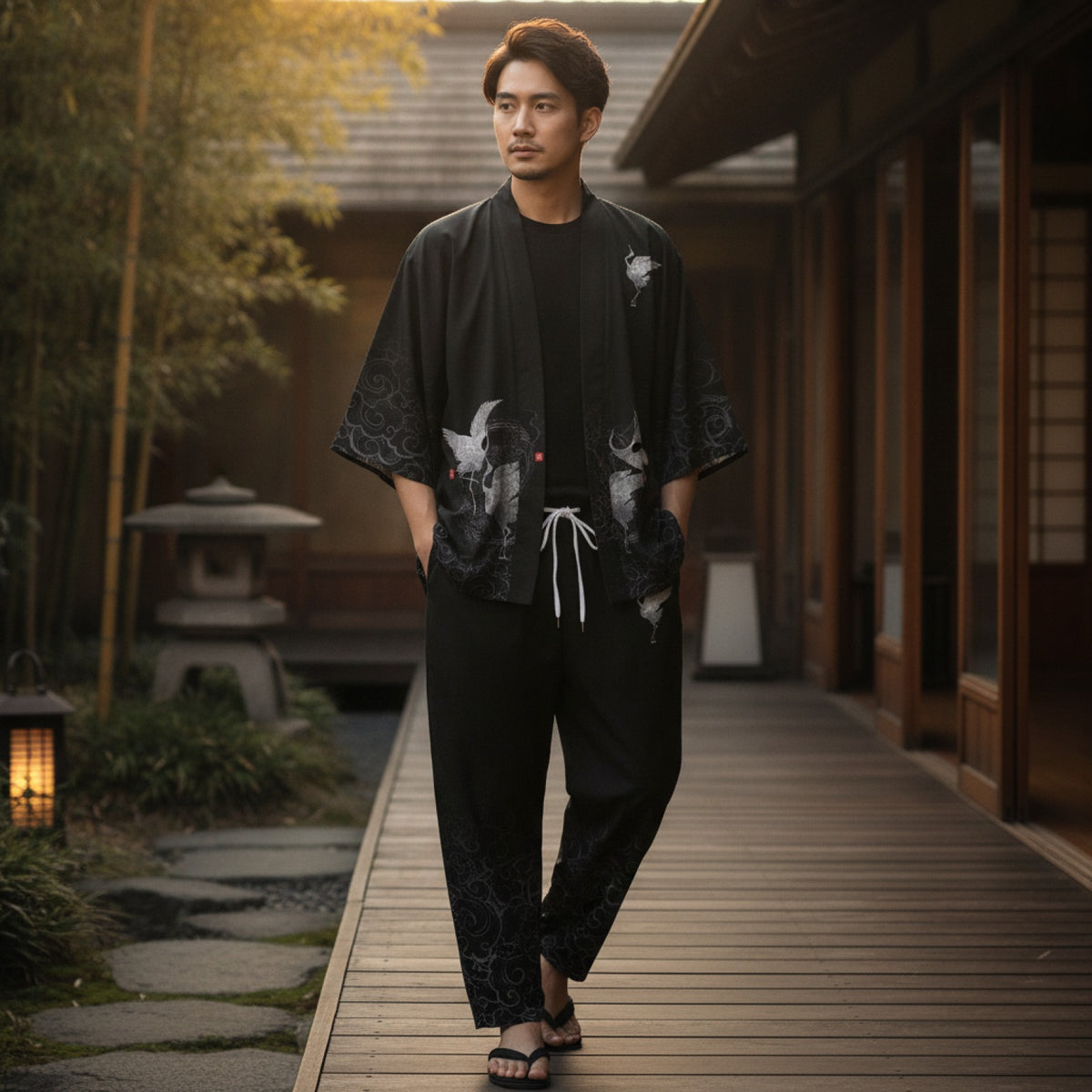 Ensemble Kimono Homme Polyester Élasthanne Style Traditionnel Japonais