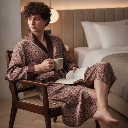 Kimono Mi-long Homme en Satin Imprimé Confortable