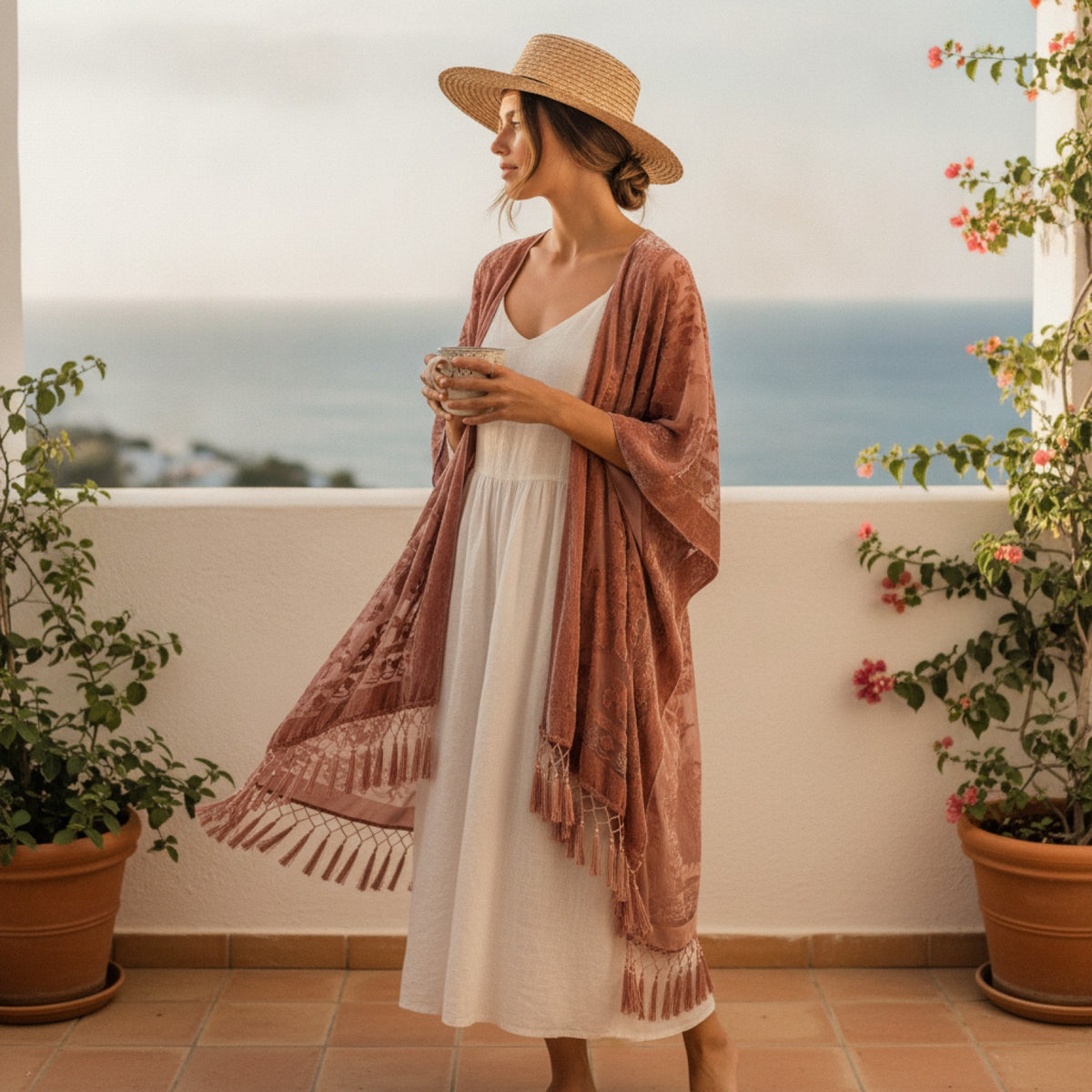 Kimono Court Fleuri en Dentelle Transparente pour Femme - WeHello