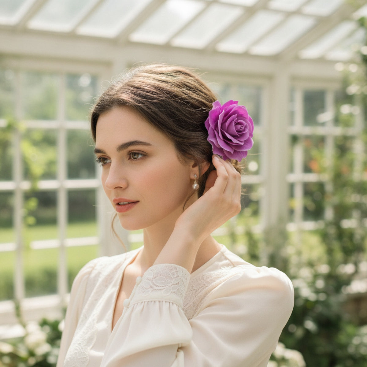 Pince à Cheveux Fleur Rose Satinée pour Femme