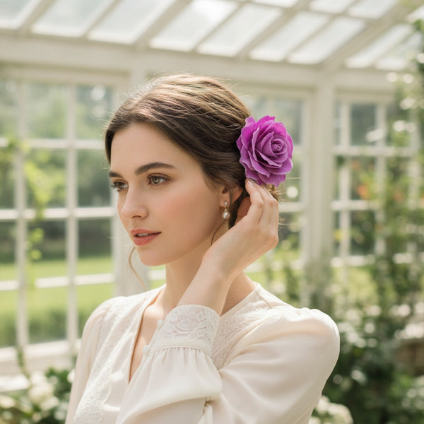 Pince à Cheveux Fleur Rose Satinée pour Femme