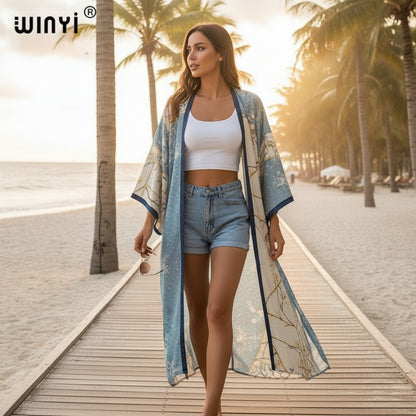 Kimono Long Imprimé Bohème Polyester Femme - Style Été Léger
