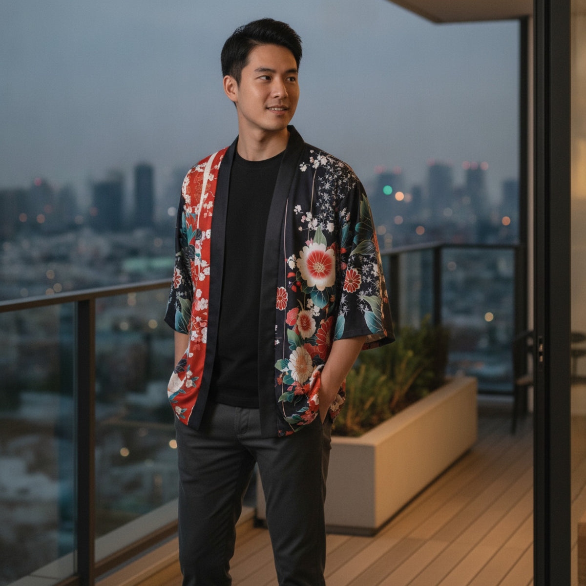Kimono Court Homme Polyester Style Asiatique Traditionnel