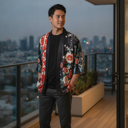 Kimono Court Homme Polyester Style Asiatique Traditionnel