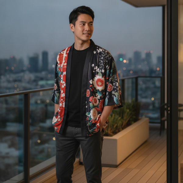 Kimono Court Homme Polyester Style Asiatique Traditionnel