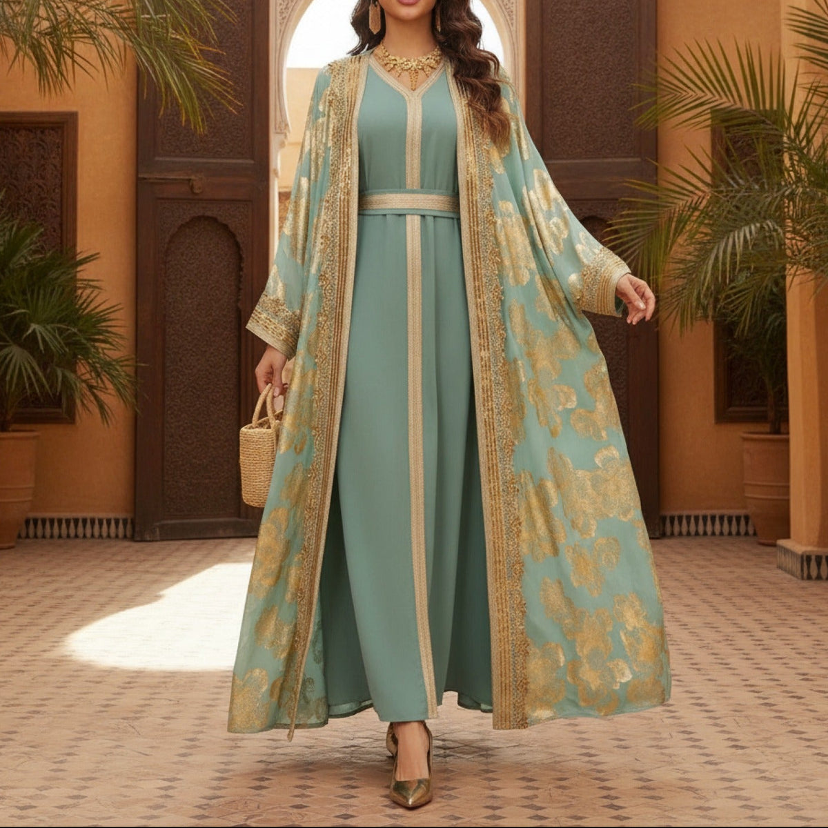 Abaya Kimono Long Femme Style Bohème Chic Brodé