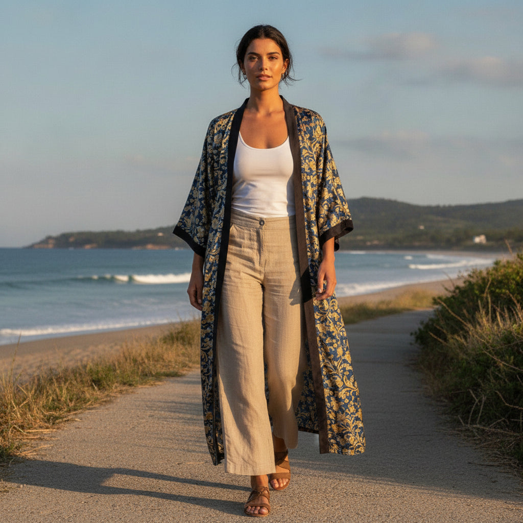 Kimono Long Bohème Imprimé Polyester Femme - Style Jeune