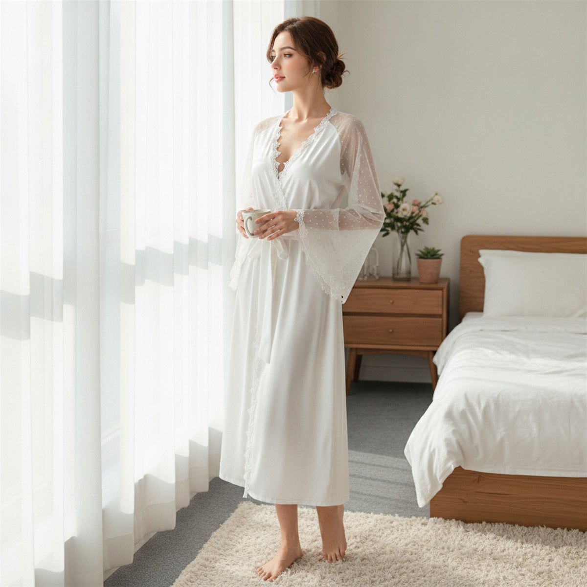 Kimono Mi-long en Satin pour Femme - Confort et Élégance