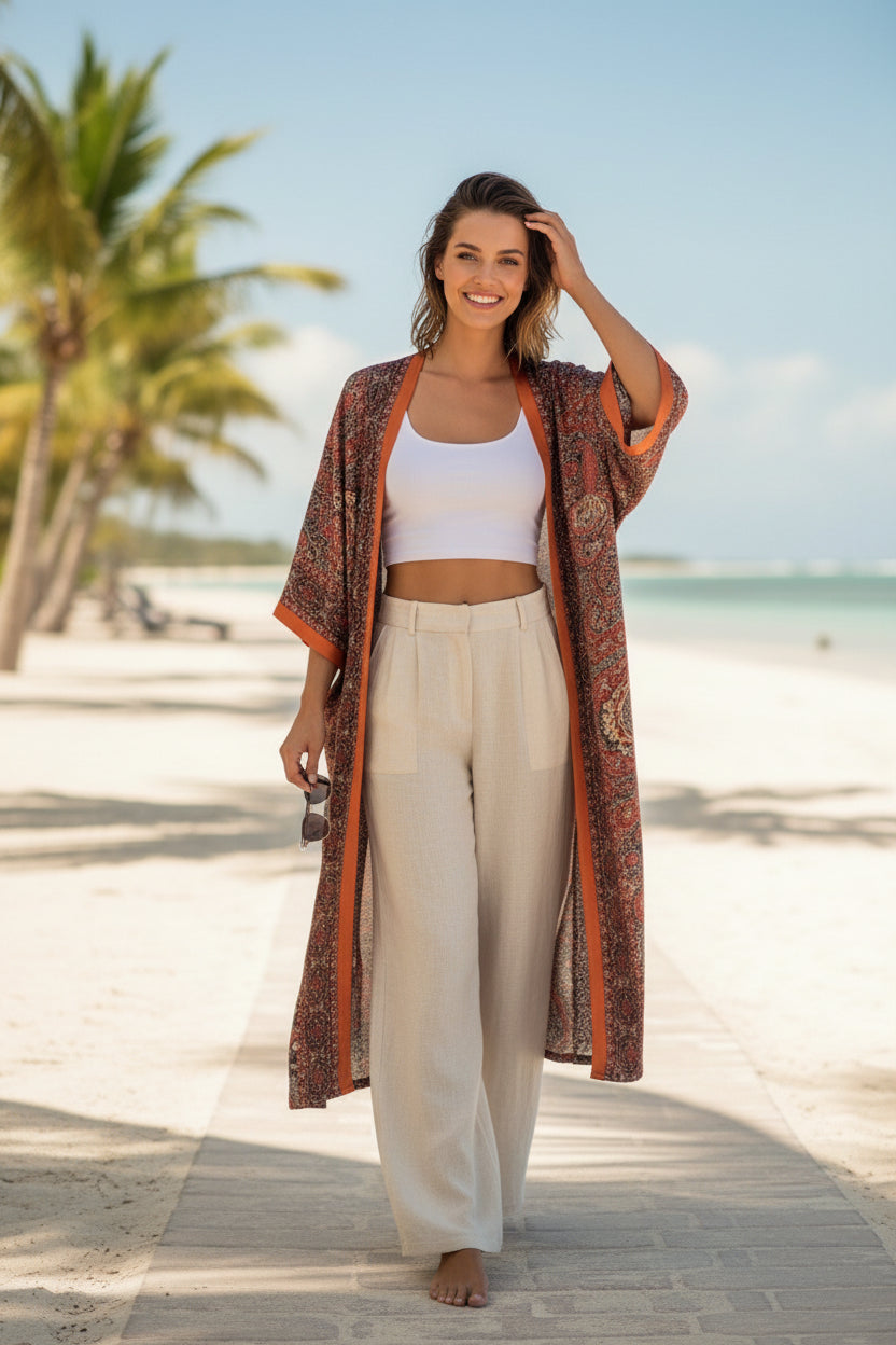 Kimono Long Bohème Imprimé Femme - Style Léger et Fleuri