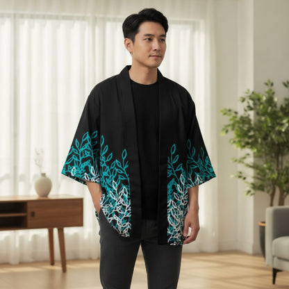 Kimono Court Femme Style Sakura & Papillon - Polyester Léger et Respirant