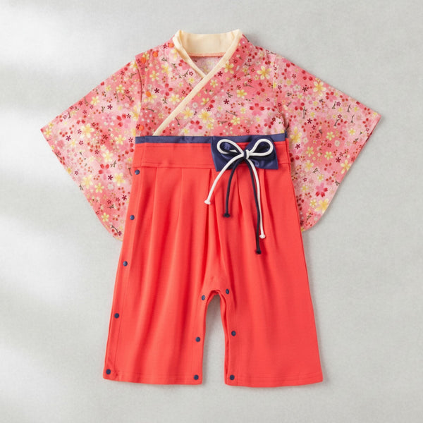 Ensemble Kimono et Pantalon Bébé Fille Style Japonais Fleuri