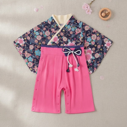 Ensemble Kimono et Pantalon Bébé Fille Style Japonais Fleuri