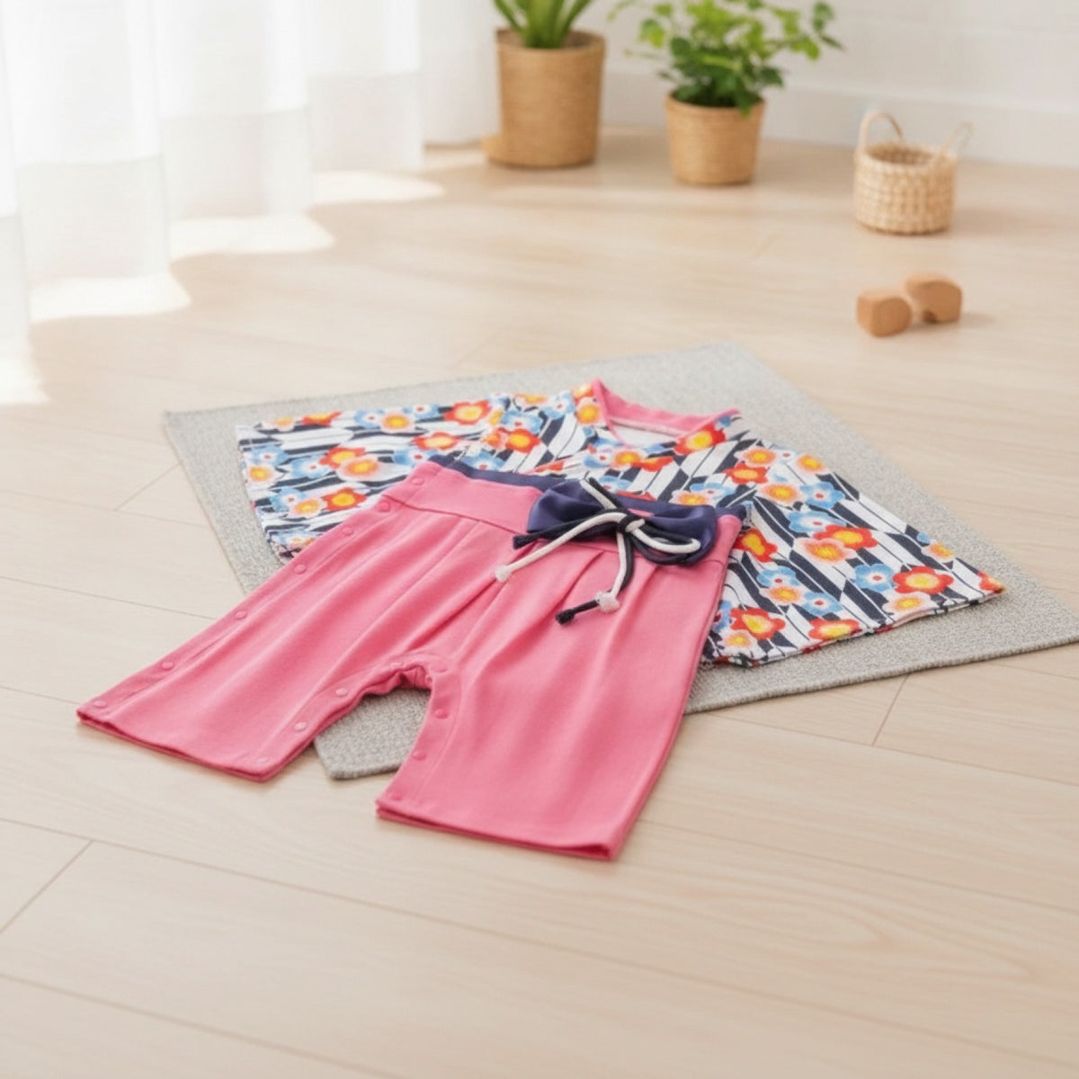 Ensemble Kimono Bébé Fille et Pantalon Fleuri - Style Japonais Doux