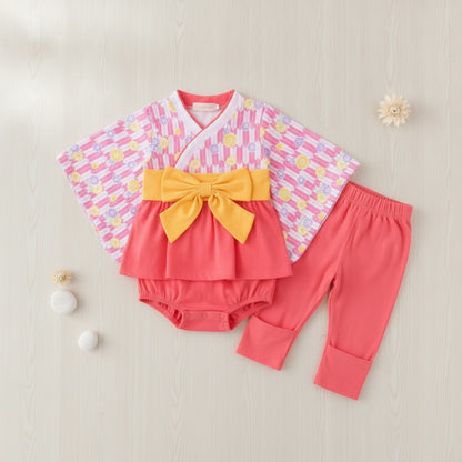 Ensemble Kimono Bébé Fille et Pantalon - Style Japonais Doux