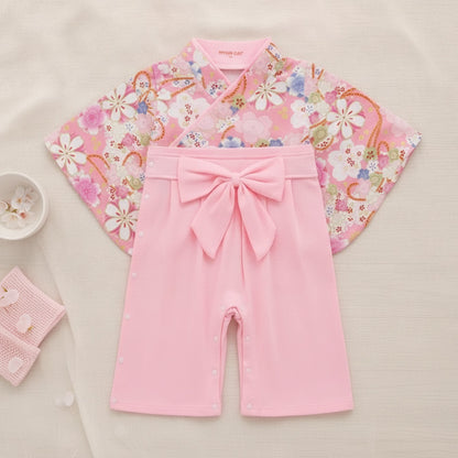 Ensemble Kimono et Pantalon Bébé Fille Style Japonais Fleuri