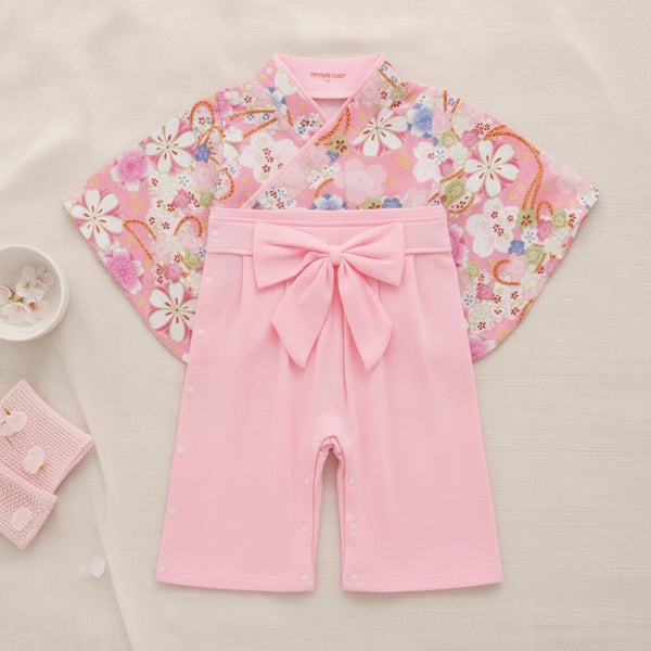Ensemble Kimono et Pantalon Bébé Fille Style Japonais Fleuri
