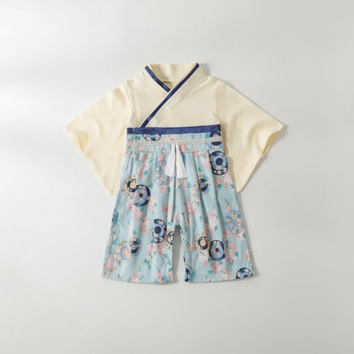 Ensemble Kimono et Pantalon Bébé Fille Style Japonais Floral Doux