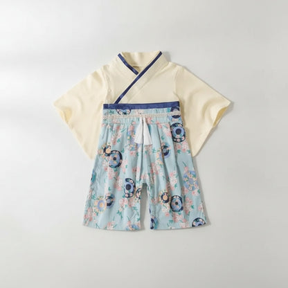 Ensemble Kimono et Pantalon Bébé Fille Style Japonais Floral Doux