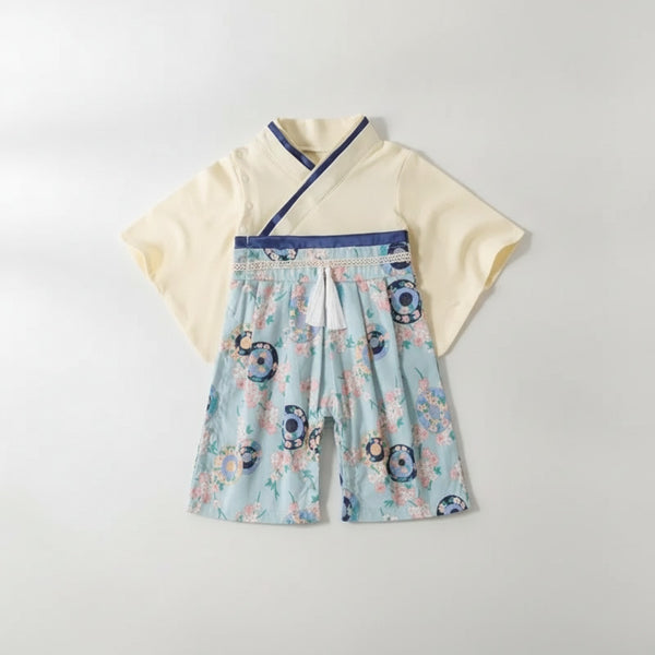 Ensemble Kimono et Pantalon Bébé Fille Style Japonais Floral Doux