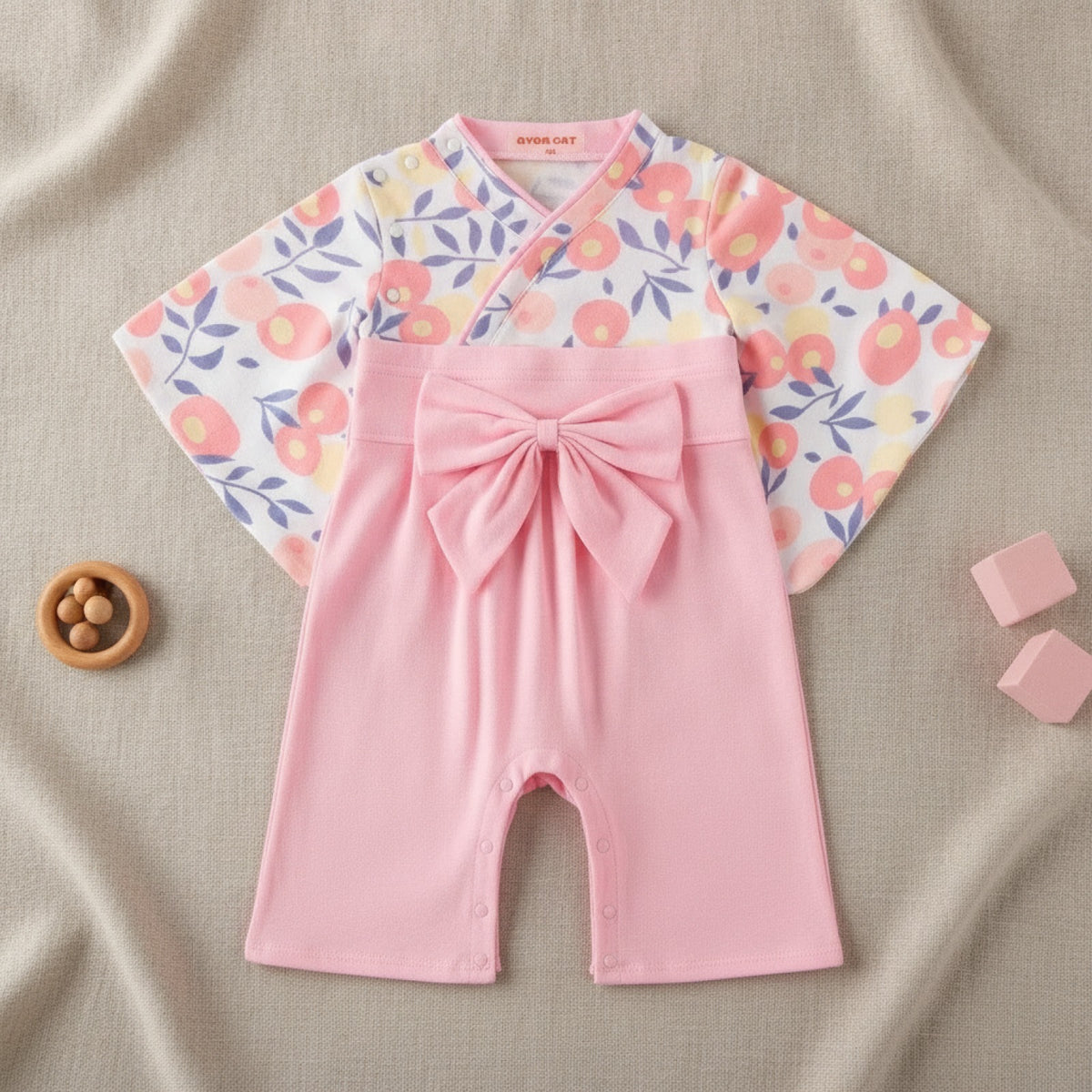 Ensemble Kimono et Pantalon Bébé Fille Style Japonais Fleuri