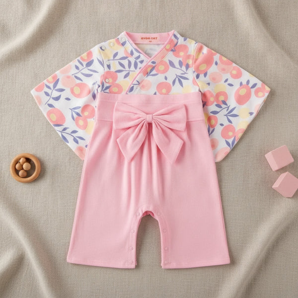 Ensemble Kimono et Pantalon Bébé Fille Style Japonais Fleuri