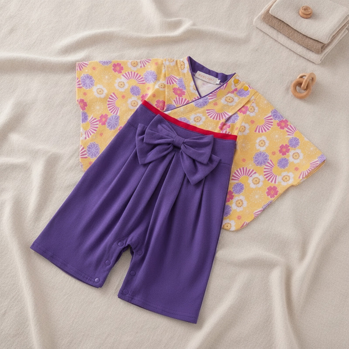 Ensemble Kimono et Pantalon Bébé Fille Style Japonais Fleuri
