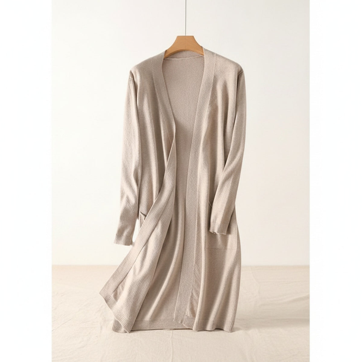 Gilet long en maille pour femme Yunshucloset, col V, avec poches