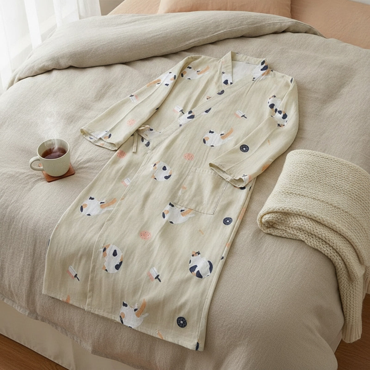 Kimono Chemise de Nuit Femme en Coton Doux Motif Cartoon - CLOUD COTTON STORY