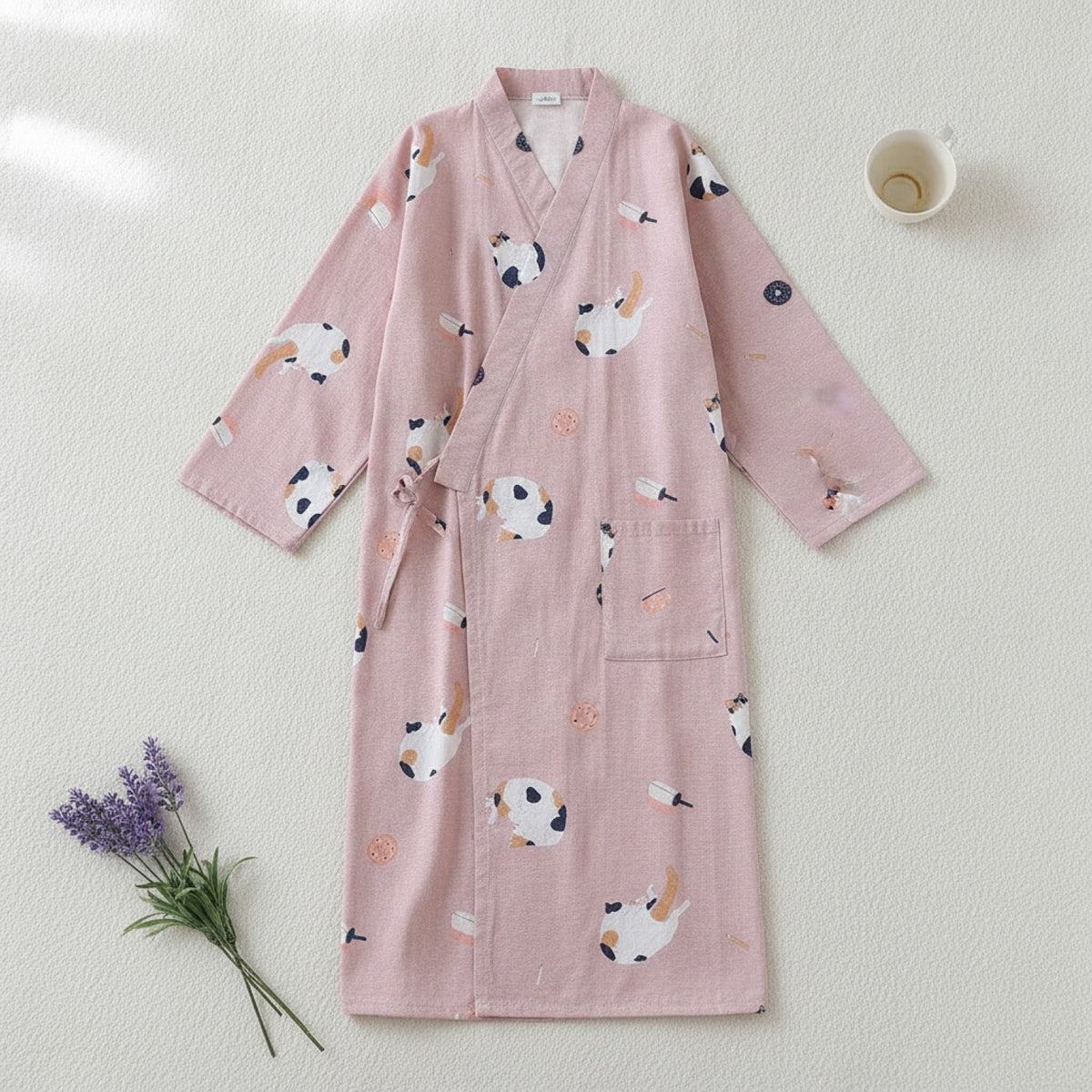 Kimono Chemise de Nuit en Coton pour Femme - Motif Cartoon Doux