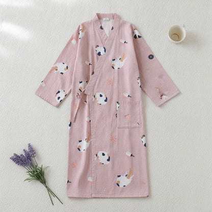 Kimono Chemise de Nuit en Coton pour Femme - Motif Cartoon Doux