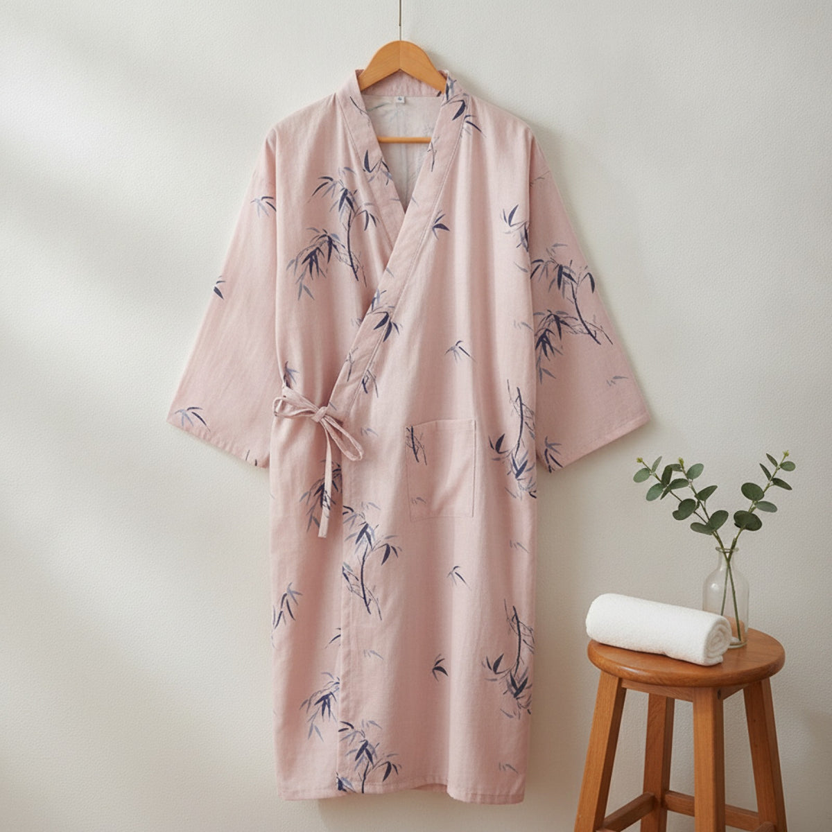 Kimono Robe de Chambre Femme en Coton Doux - Motif Cartoon Fleuri