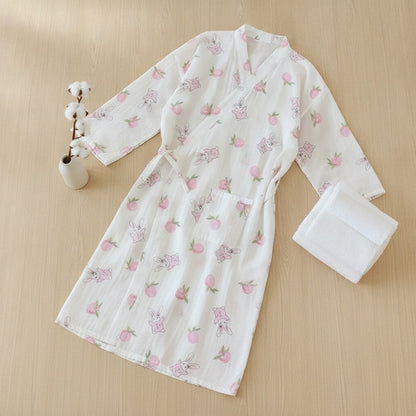 Kimono Chemise de Nuit en Coton pour Femme - Motif Lapin Cartoon