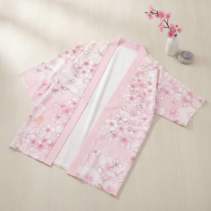Kimono Court Fleuri Polyester Wifru Femme - Manches Trois-Quarts