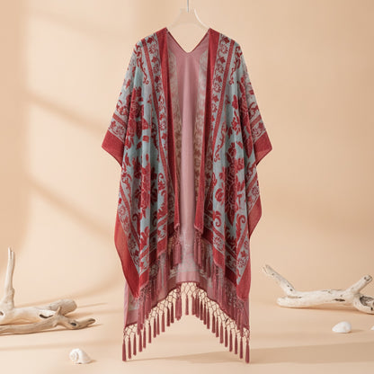 Kimono Court Fleuri en Nylon et Velours pour Femme - Style National