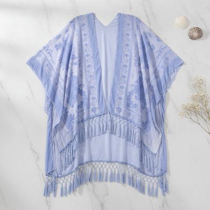 Kimono Court Fleuri en Nylon et Velours - Style National