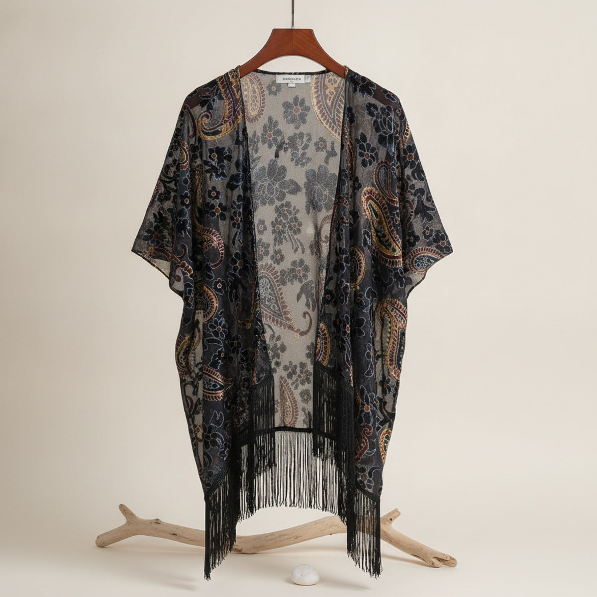 Kimono Court Fleuri en Nylon et Velours pour Femme